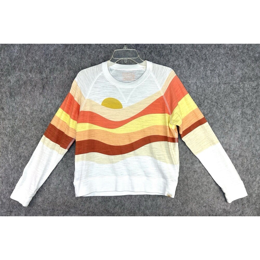 Faherty Sunwashed Organic Cotton Sweatshirt Striped Sunset Retro Women Small